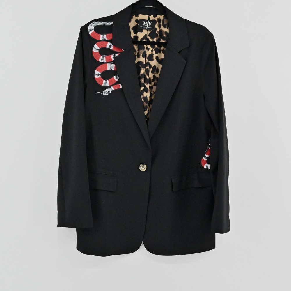 Moving Forward Designs Snake Blazer Womens Size XL Black Leopard Lined Applique